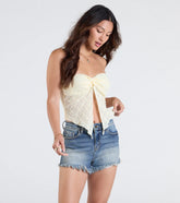 The Lasting Romance Strapless Lace Crop Top in banana yellow brings edge and energy to your vibe, ready to elevate any festival look or concert outfit.