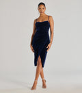With its mid-calf hem and popular flattering fit, the Alice Corset Velvet Midi Formal Dress in navy blue nails the balance of trend and ease, redefining go-to midi dresses for any occasion.