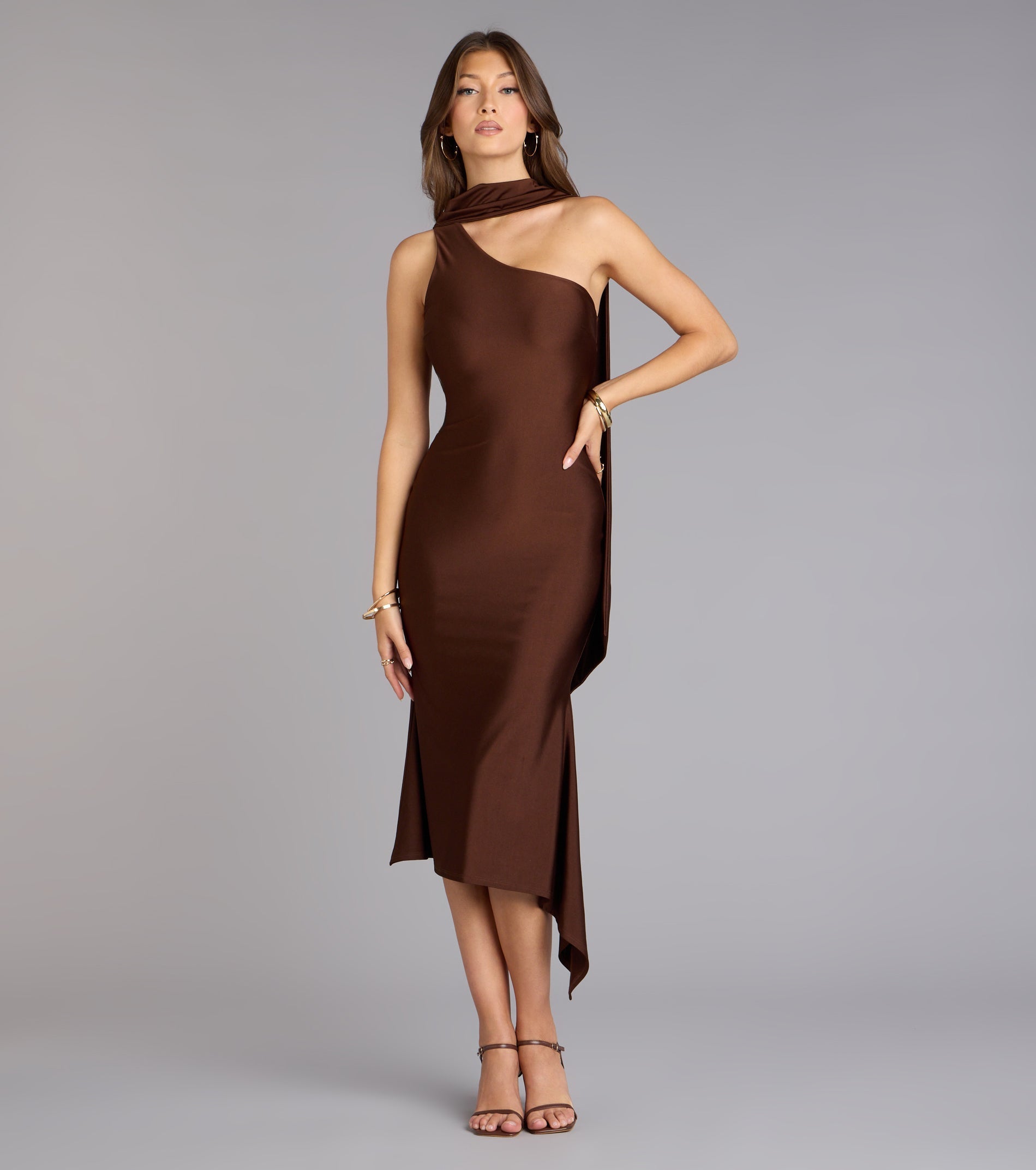 The Street Strut Satin Midi Dress With Scarf is your new go-to Windsor dress—effortless, versatile, and made to update your fall style in seconds.