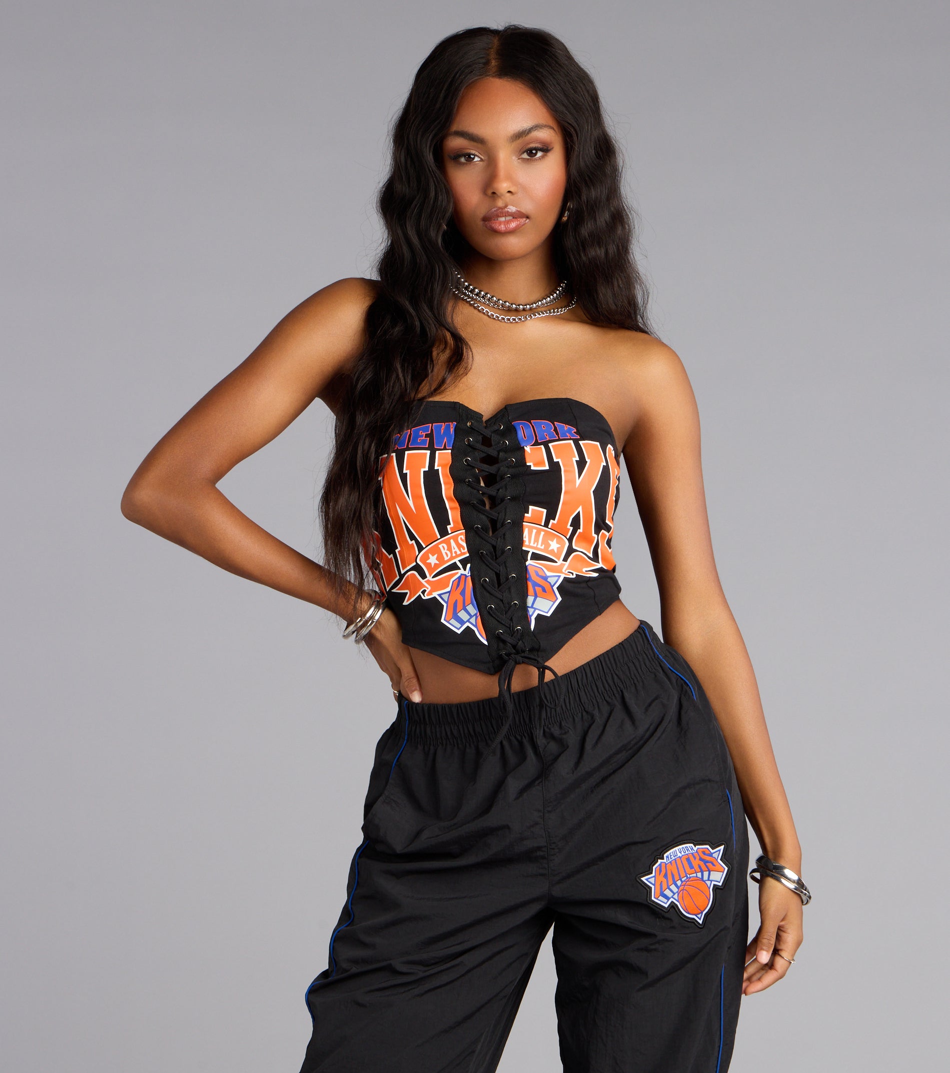 Ultra Game NBA Knicks Lace-Up Corset Top