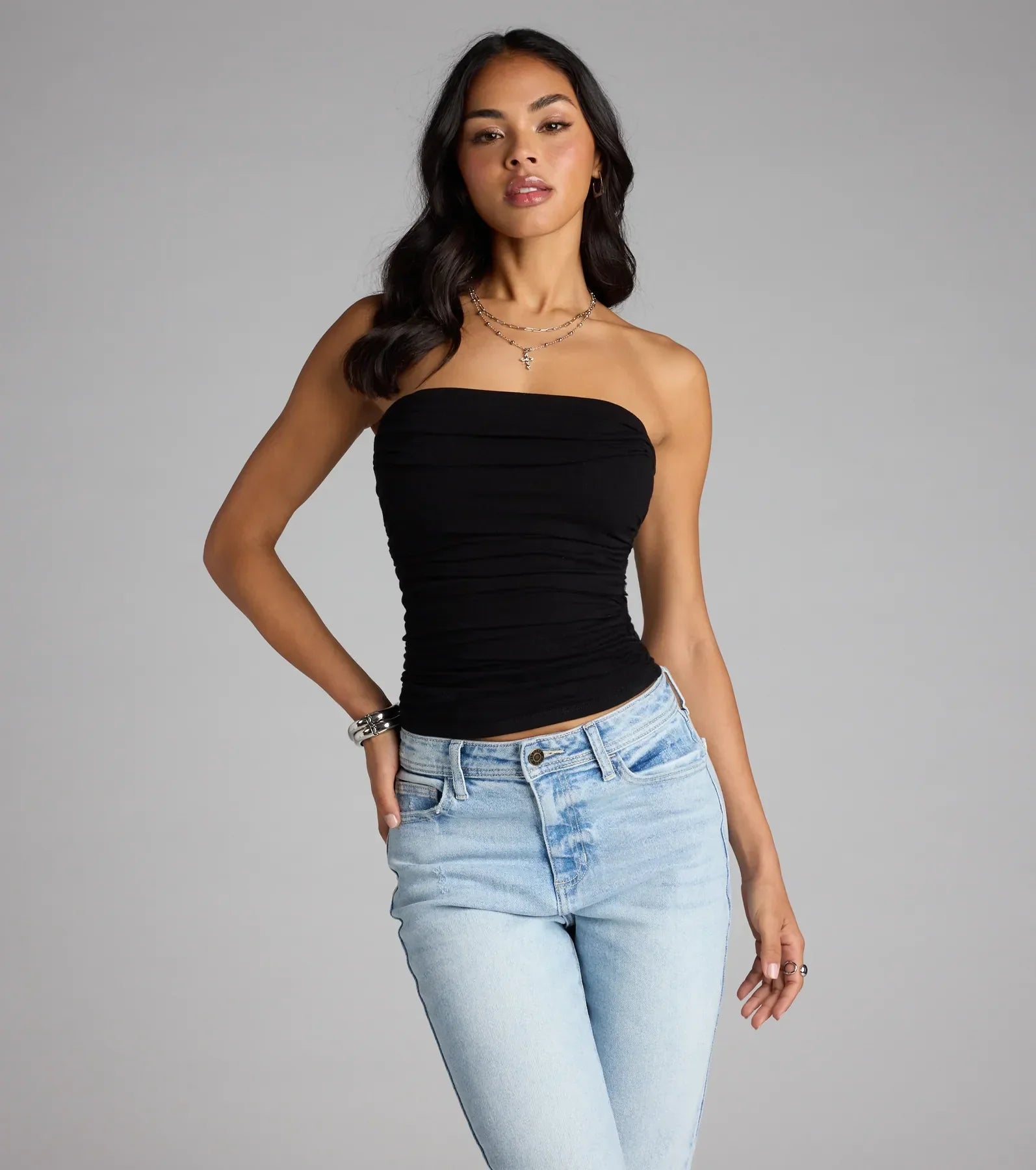Complete your look with the Cutest Vibe Ruched Knit Tube Top, a trendy black top that’s ready to pair with anything in your fall rotation.