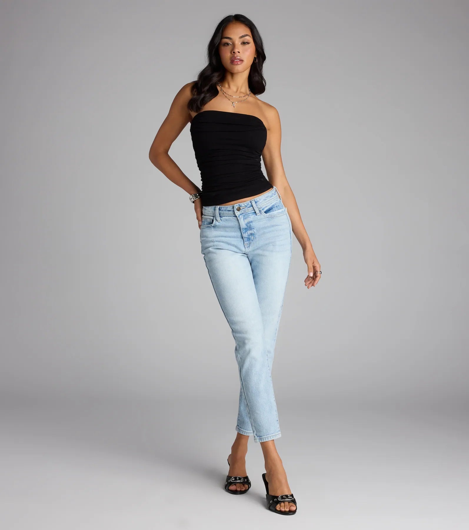 Trendy women’s tops, like the Cutest Vibe Ruched Knit Tube Top, bring effortless style for fall layering, lounging, or going out.
