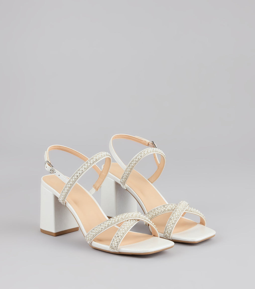 Style made simple with the Shine All Night Pearl Rhinestone Block Heels, trendy women’s shoes that take your outfit from basic to bold in one step.