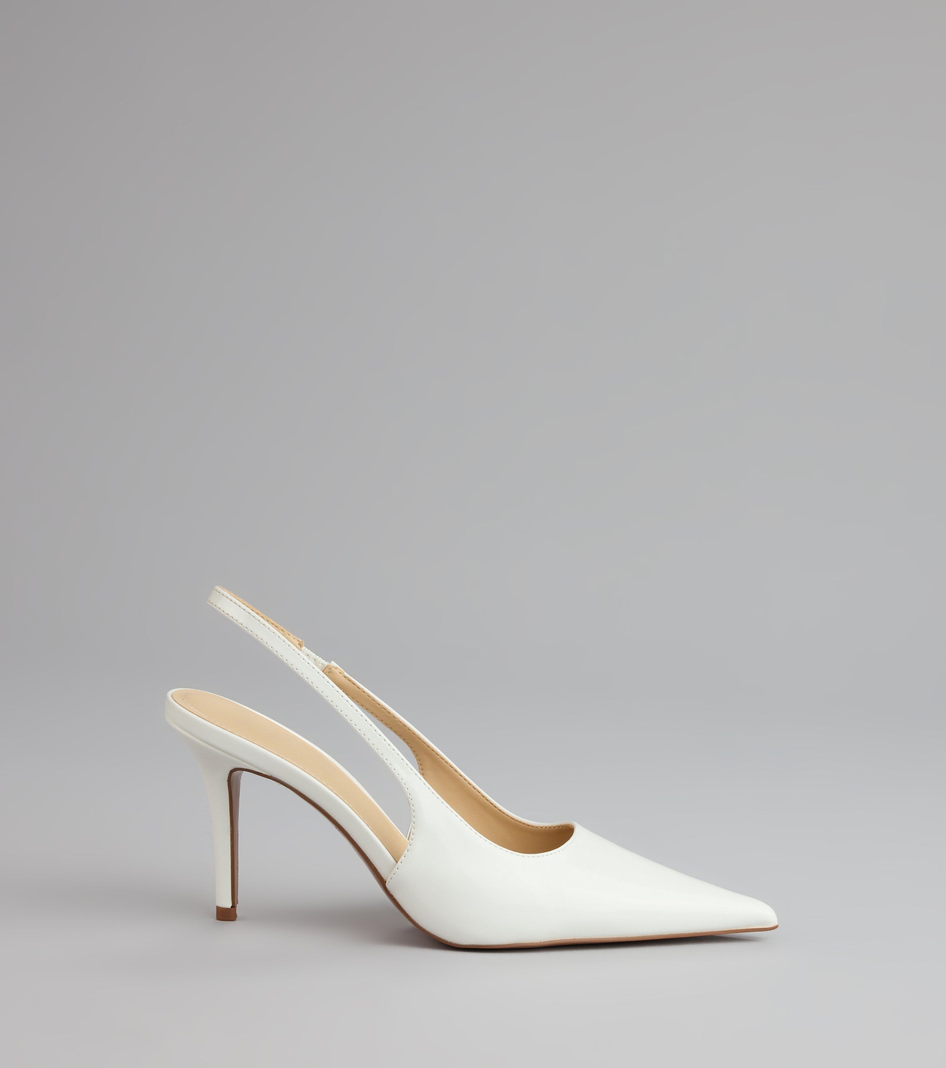 Style made simple with the Sharp Finish Patent Slingback Pumps, trendy women’s shoes that take your outfit from basic to bold in one step.