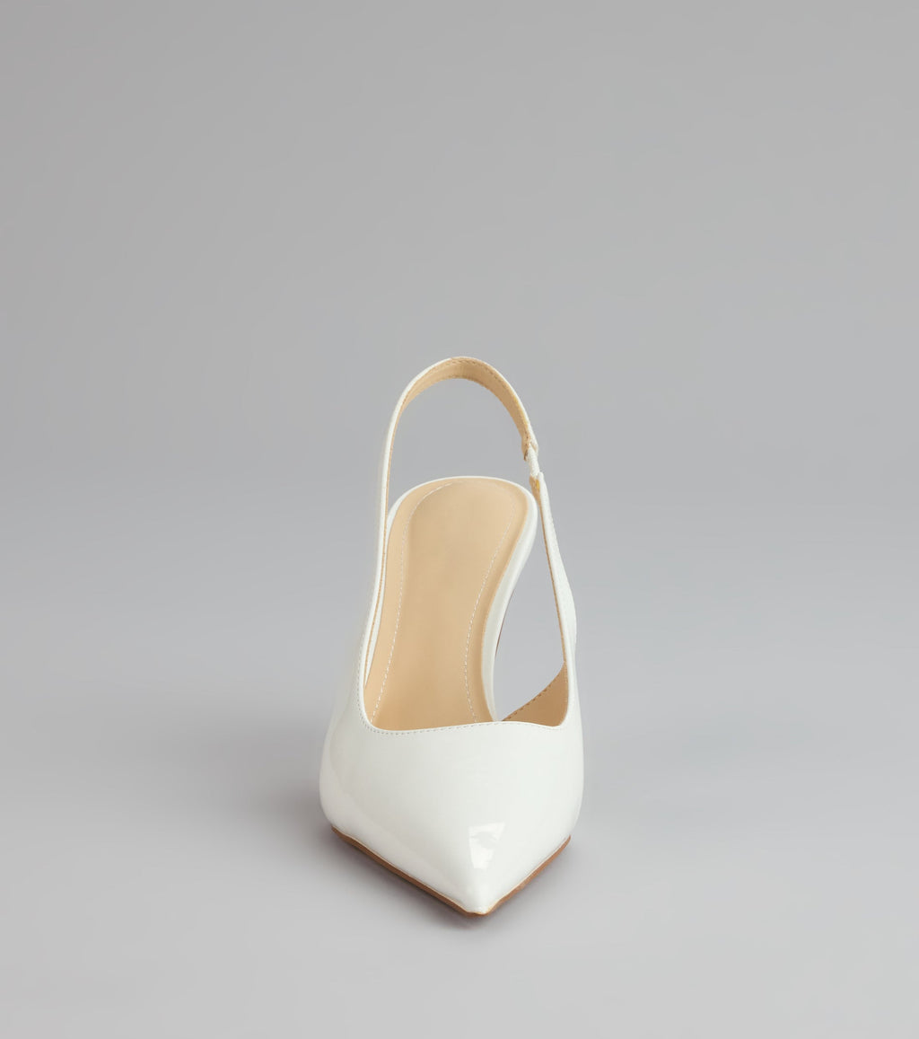 Style made simple with the Sharp Finish Patent Slingback Pumps, trendy women’s shoes that take your outfit from basic to bold in one step.
