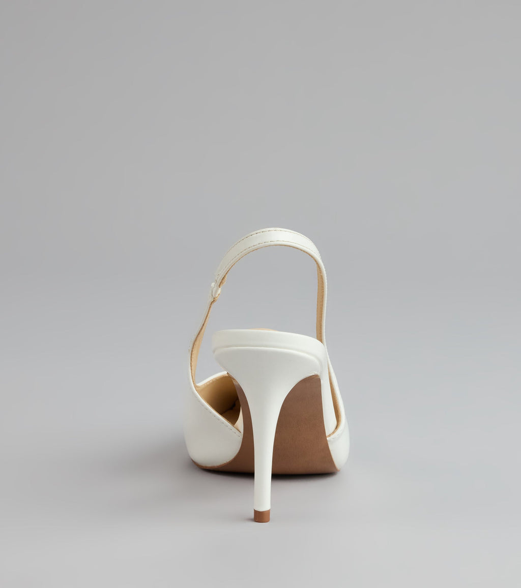 Style made simple with the Sharp Finish Patent Slingback Pumps, trendy women’s shoes that take your outfit from basic to bold in one step.