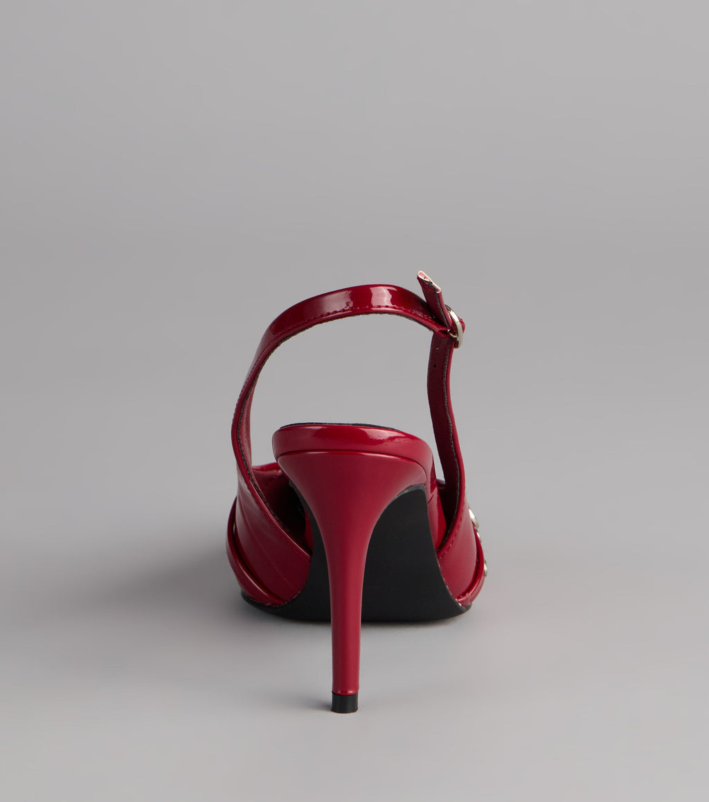 Style made simple with the Final Touch Buckle Stiletto Pumps in wine, trendy women’s shoes that take your outfit from basic to bold in one step.